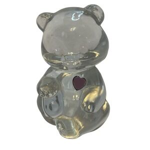 Crystal Teddy Bear Figurine with‎ Purple Heart, Glass Decor, Collectible
